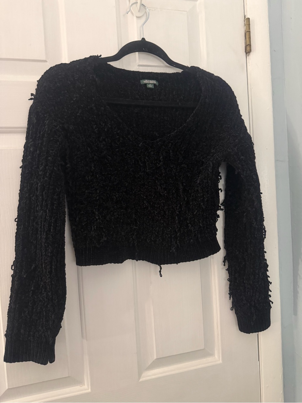 wild fable Black Textured V-Neck Cropped Sweater